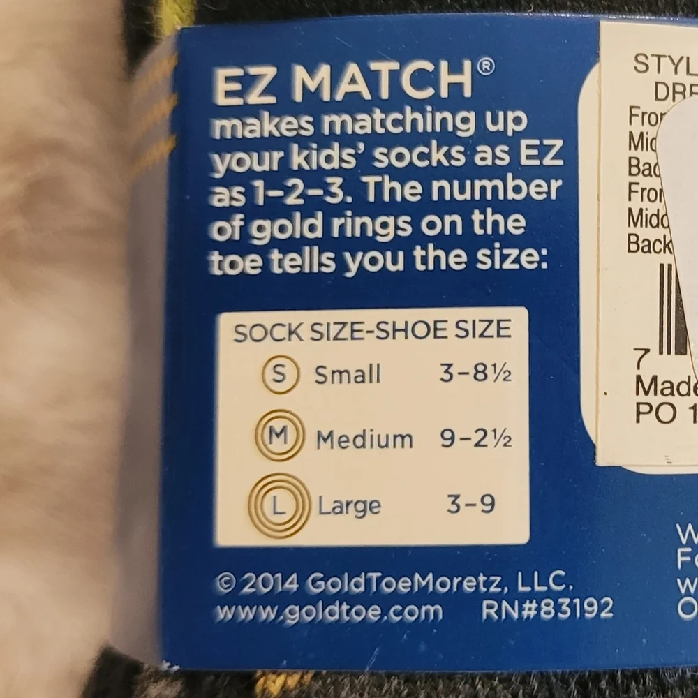 Gold Toe Youth EZ Match Dress Fashion Socks 6 Pair New With Tag Size Medium